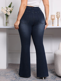 jkthpu-45 Plus Size Flared Jeans Comfy Stretch Denim All Season