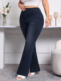 jkthpu-45 Plus Size Flared Jeans Comfy Stretch Denim All Season
