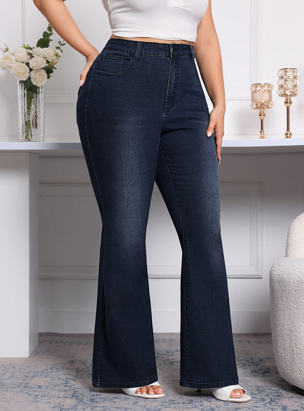jkthpu-45 Plus Size Flared Jeans Comfy Stretch Denim All Season