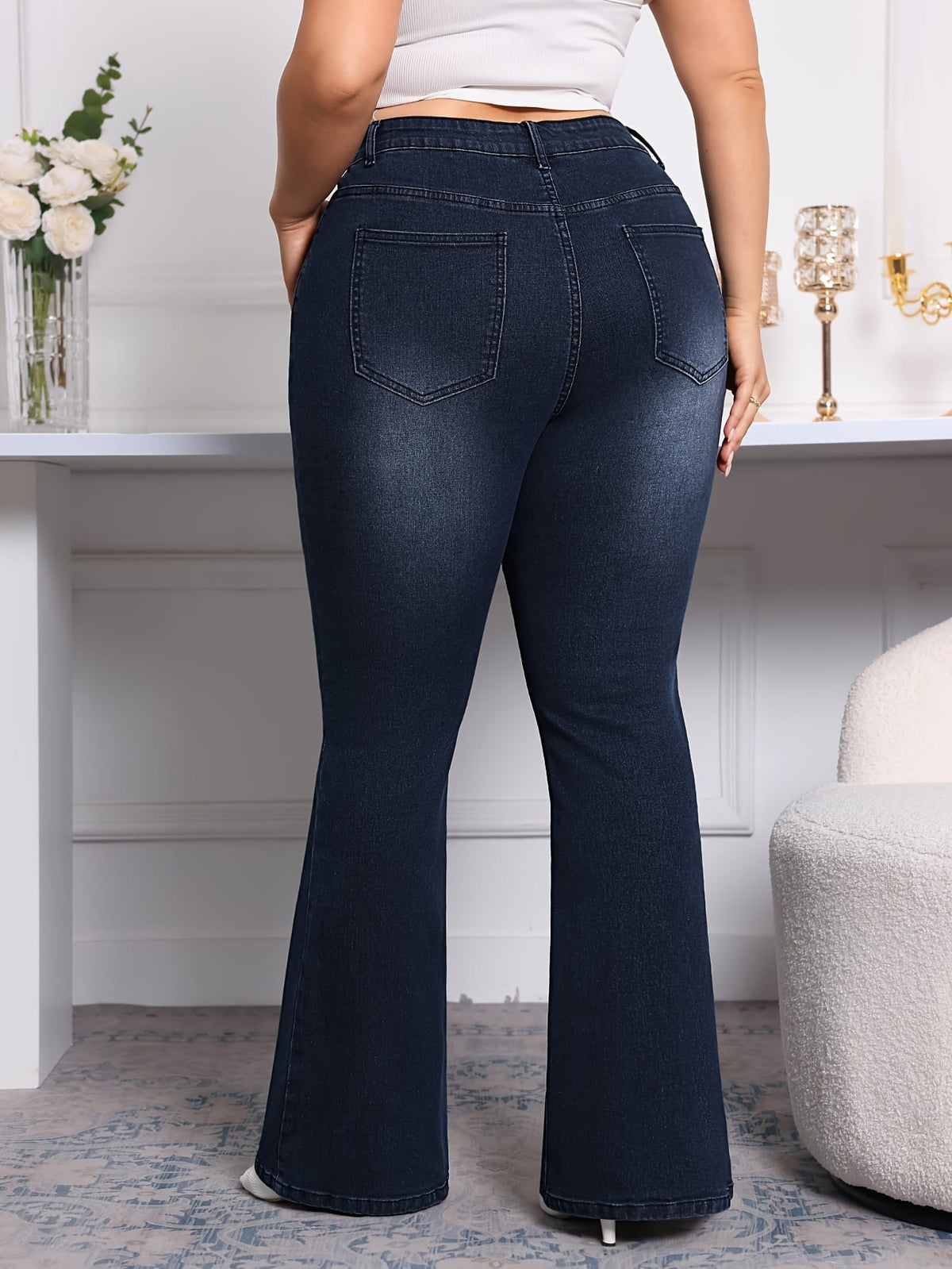 jkthpu-45 Plus Size Flared Jeans Comfy Stretch Denim All Season
