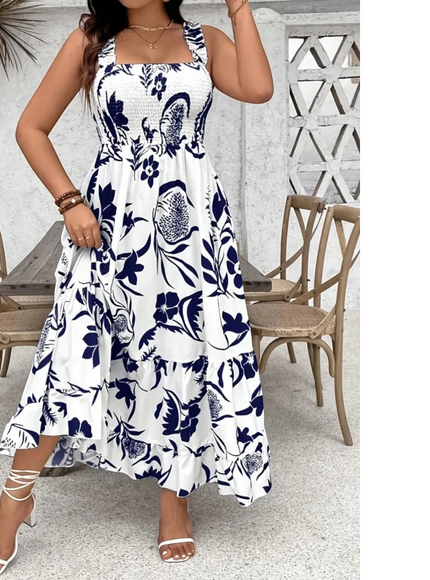 KissICON Maxi Dress Plus Size Floral Halter Ruffle Summer Holiday Dress | KissICON