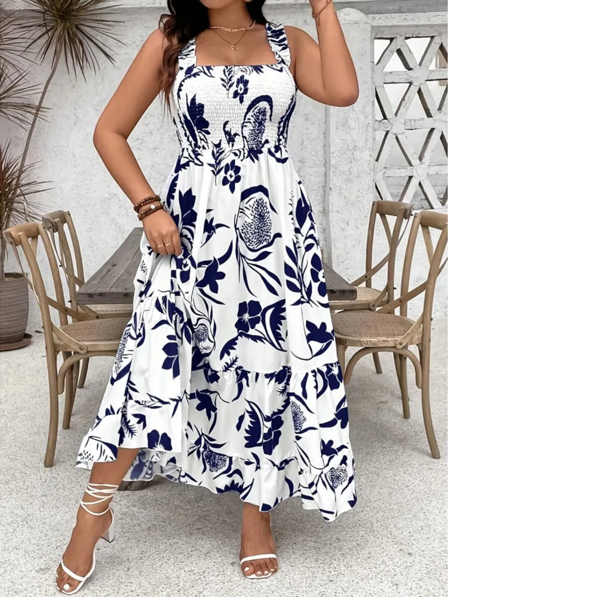 KissICON Maxi Dress Plus Size Floral Halter Ruffle Summer Holiday Dress | KissICON