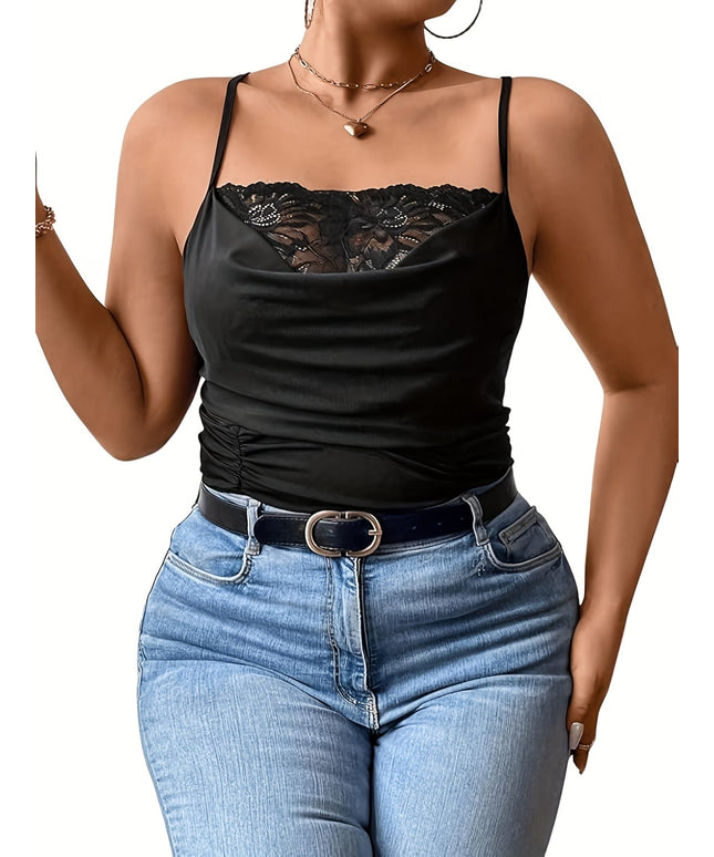 jkthpu-45 Plus Size Floral Lace Cami Stretchy Chic SpringSummer Style