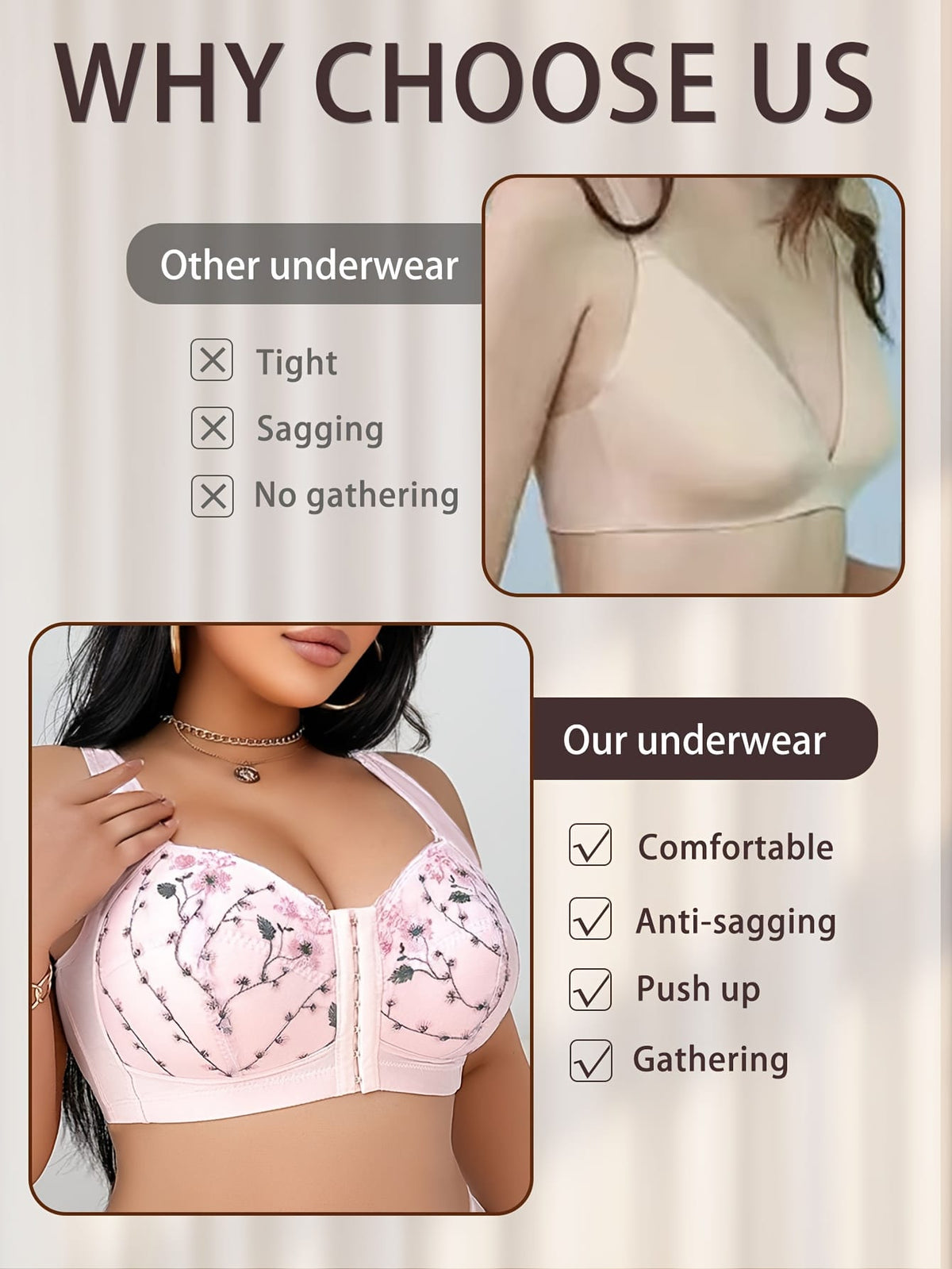 jkthpu-45 Plus Size Floral Lace Comfort Bra with Pink Bow