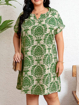 KissICON Dresses Plus Size Floral Notch Neck Summer Casual Dress