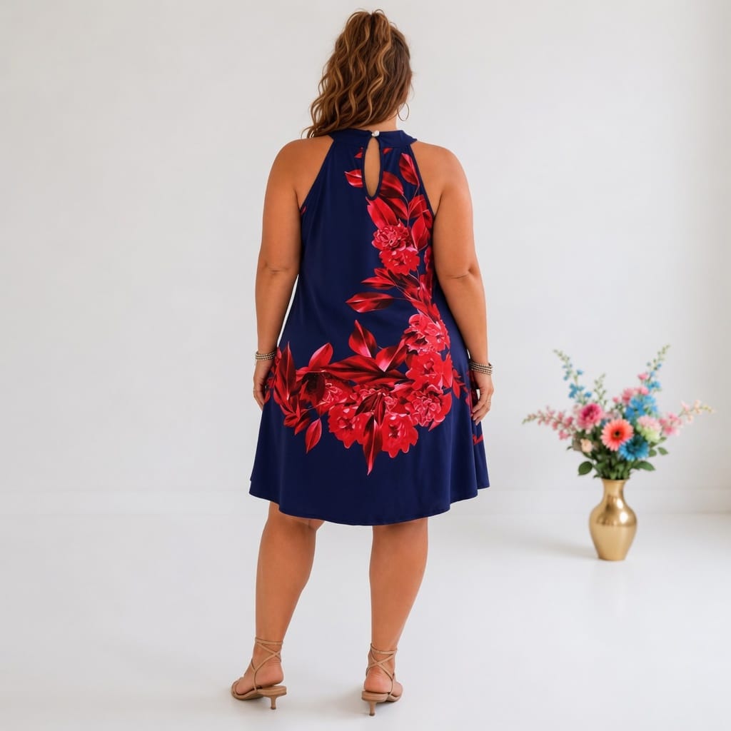 KissICON Plus Size Floral OffShoulder Button Back Print Dress