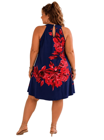KissICON Plus Size Floral OffShoulder Button Back Print Dress