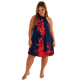 KissICON Plus Size Floral OffShoulder Button Back Print Dress