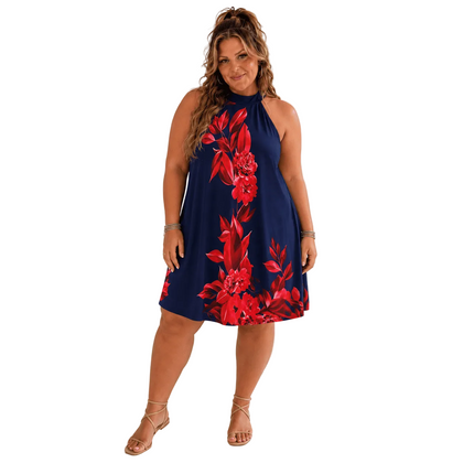 KissICON Plus Size Floral OffShoulder Button Back Print Dress