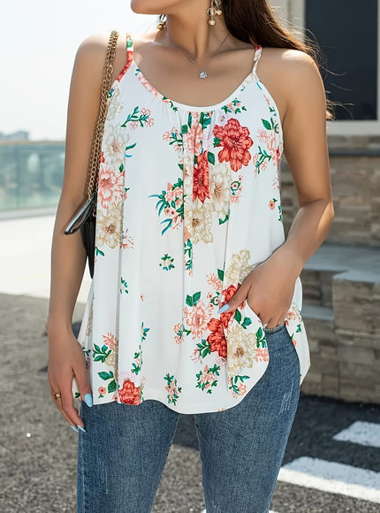 jkthpu-45 Plus Size Floral Print Sleeveless Cami Top for