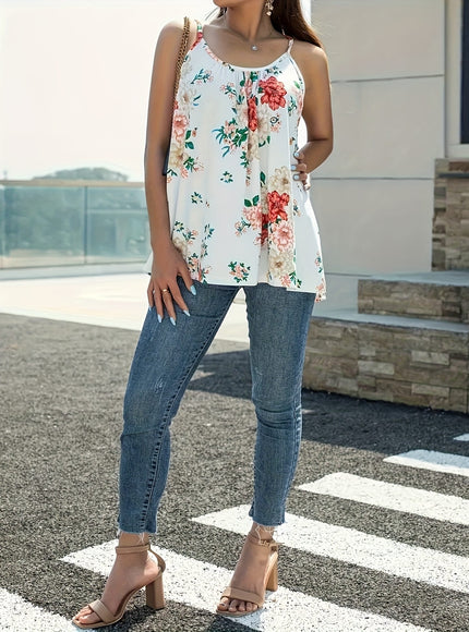 jkthpu-45 Plus Size Floral Print Sleeveless Cami Top for