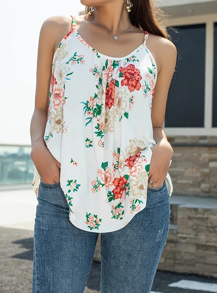 jkthpu-45 Plus Size Floral Print Sleeveless Cami Top for