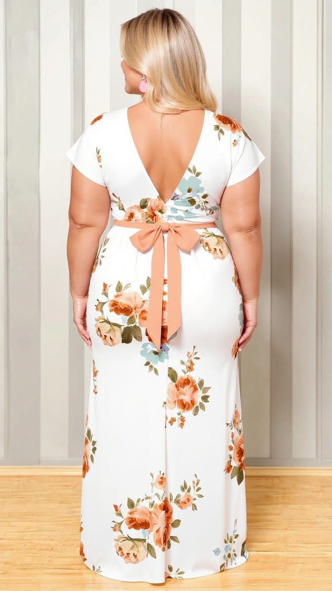 KISSICON Plus Size Floral Print V-Neck Belted Maxi Dress – Elegant Summer Vacation Outfit