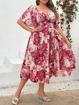 jkthpu-45 Dresses Plus Size Floral Ruffle Sleeve Summer Dress