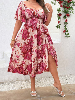 jkthpu-45 Dresses Plus Size Floral Ruffle Sleeve Summer Dress