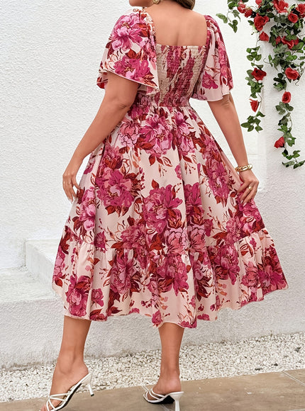 jkthpu-45 Dresses Plus Size Floral Ruffle Sleeve Summer Dress