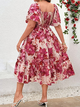 jkthpu-45 Dresses Plus Size Floral Ruffle Sleeve Summer Dress