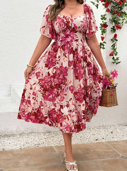 jkthpu-45 Dresses Plus Size Floral Ruffle Sleeve Summer Dress