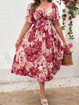 jkthpu-45 Dresses Plus Size Floral Ruffle Sleeve Summer Dress