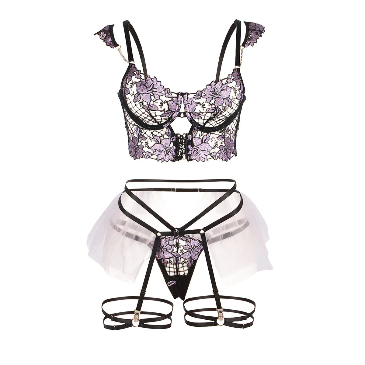 KissICON Plus Size Floral Transparent Lace Women Bra and Panties  Jajama Set Lingrie Set from M-5XL