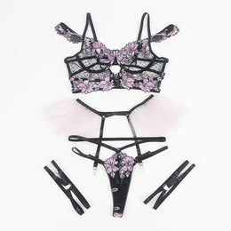 KissICON Plus Size Floral Transparent Lace Women Bra and Panties  Jajama Set Lingrie Set from M-5XL