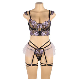 KissICON Plus Size Floral Transparent Lace Women Bra and Panties  Jajama Set Lingrie Set from M-5XL