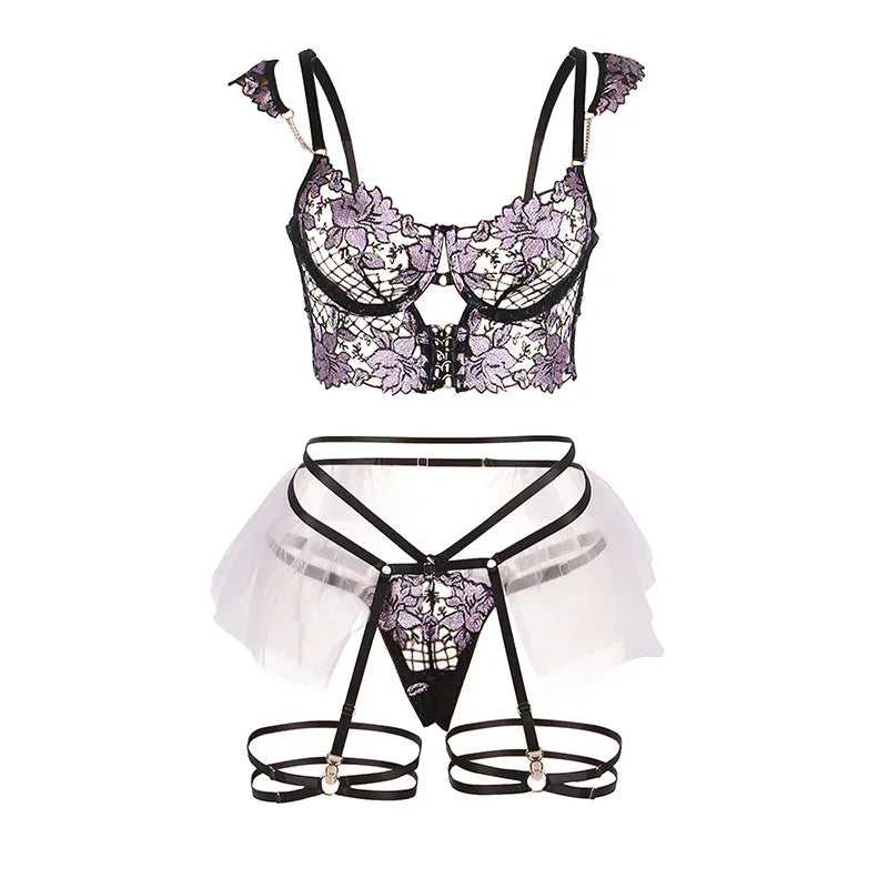 KissICON Plus Size Floral Transparent Lace Women Bra and Panties  Jajama Set Lingrie Set from M-5XL