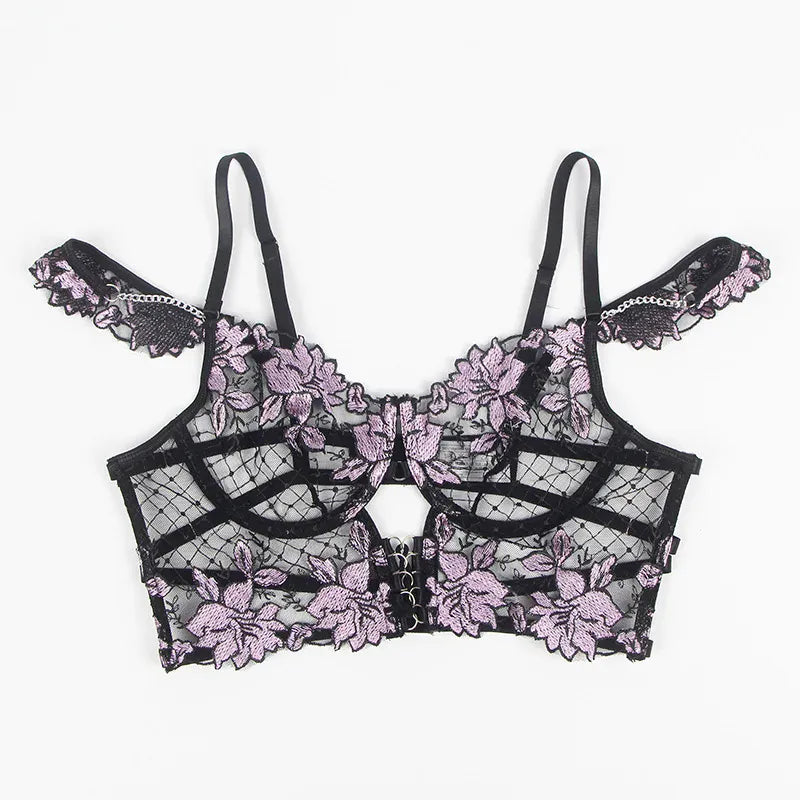 KissICON Plus Size Floral Transparent Lace Women Bra and Panties  Jajama Set Lingrie Set from M-5XL