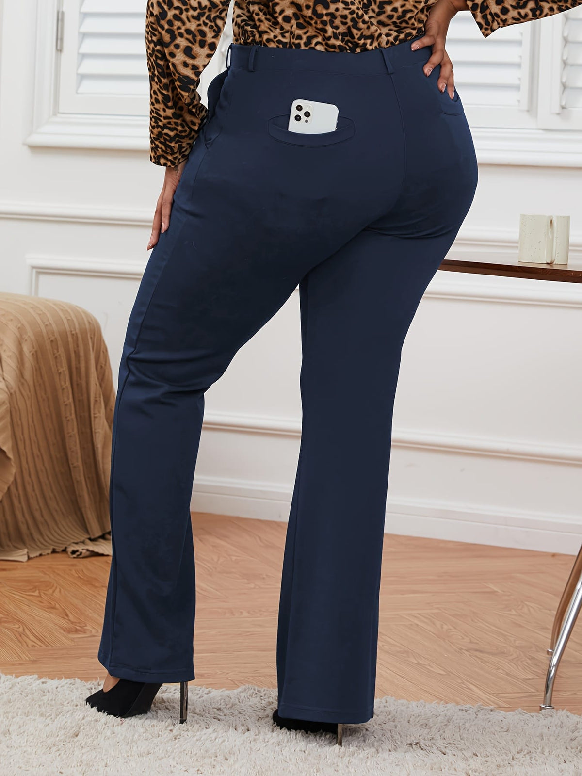jkthpu-45 Plus Size Formal Pants, Women's Plus Plain Button