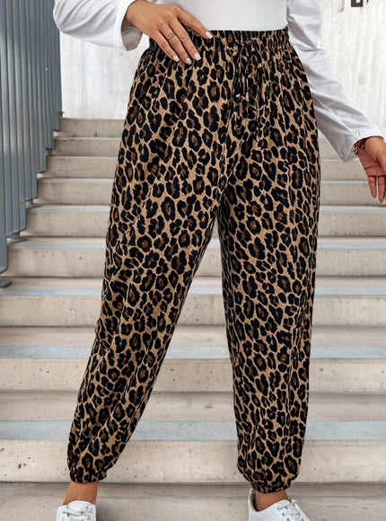 jkthpu-45 Plus Size Geometric Print High Waist Casual Summer Pants