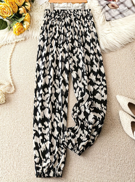 jkthpu-45 Plus Size Geometric Print High Waist Casual Summer Pants