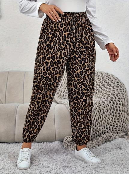 jkthpu-45 Plus Size Geometric Print High Waist Casual Summer Pants