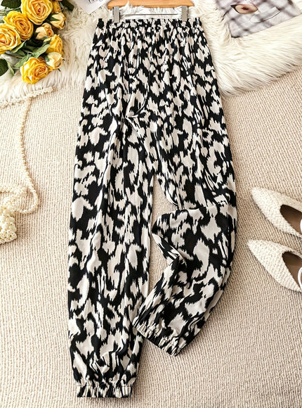 jkthpu-45 Plus Size Geometric Print High Waist Casual Summer Pants