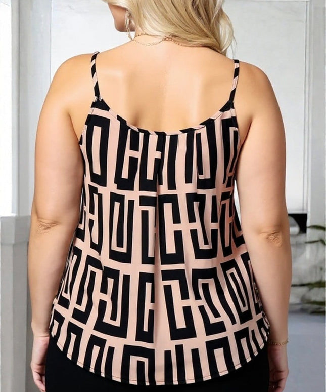 KissICON Plus Size Geometric Print Sleeveless Camisole Top