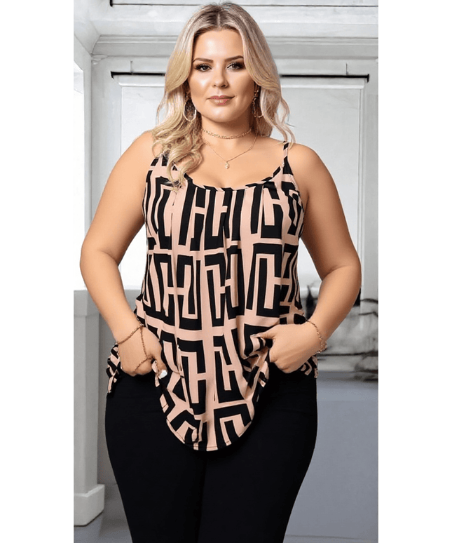 KissICON Plus Size Geometric Print Sleeveless Camisole Top