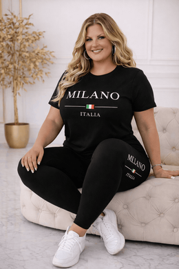 jkthpu-45 Sports Set Plus Size Geometric Print Sports Co-ord Set – Short Sleeve Top & Jogger Pants
