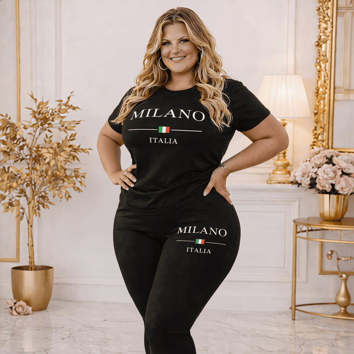 Plus Size Geometric Print Sports Co-ord Set – Short Sleeve Top & Jogger Pants