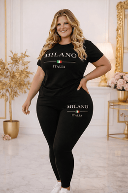 jkthpu-45 Sports Set Plus Size Geometric Print Sports Co-ord Set – Short Sleeve Top & Jogger Pants