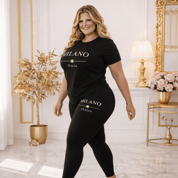 jkthpu-45 Sports Set Plus Size Geometric Print Sports Co-ord Set – Short Sleeve Top & Jogger Pants
