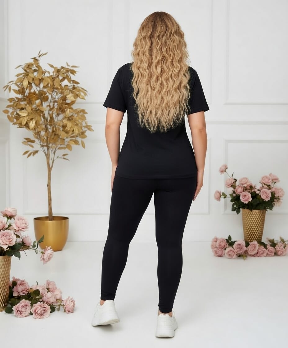 jkthpu-45 Sports Set Plus Size Geometric Print Sports Co-ord Set – Short Sleeve Top & Jogger Pants