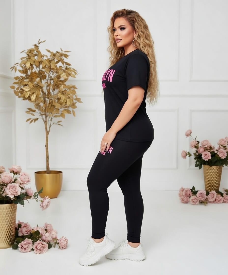 jkthpu-45 Sports Set Plus Size Geometric Print Sports Co-ord Set – Short Sleeve Top & Jogger Pants