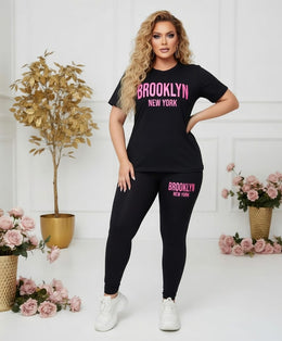 jkthpu-45 Sports Set Plus Size Geometric Print Sports Co-ord Set – Short Sleeve Top & Jogger Pants