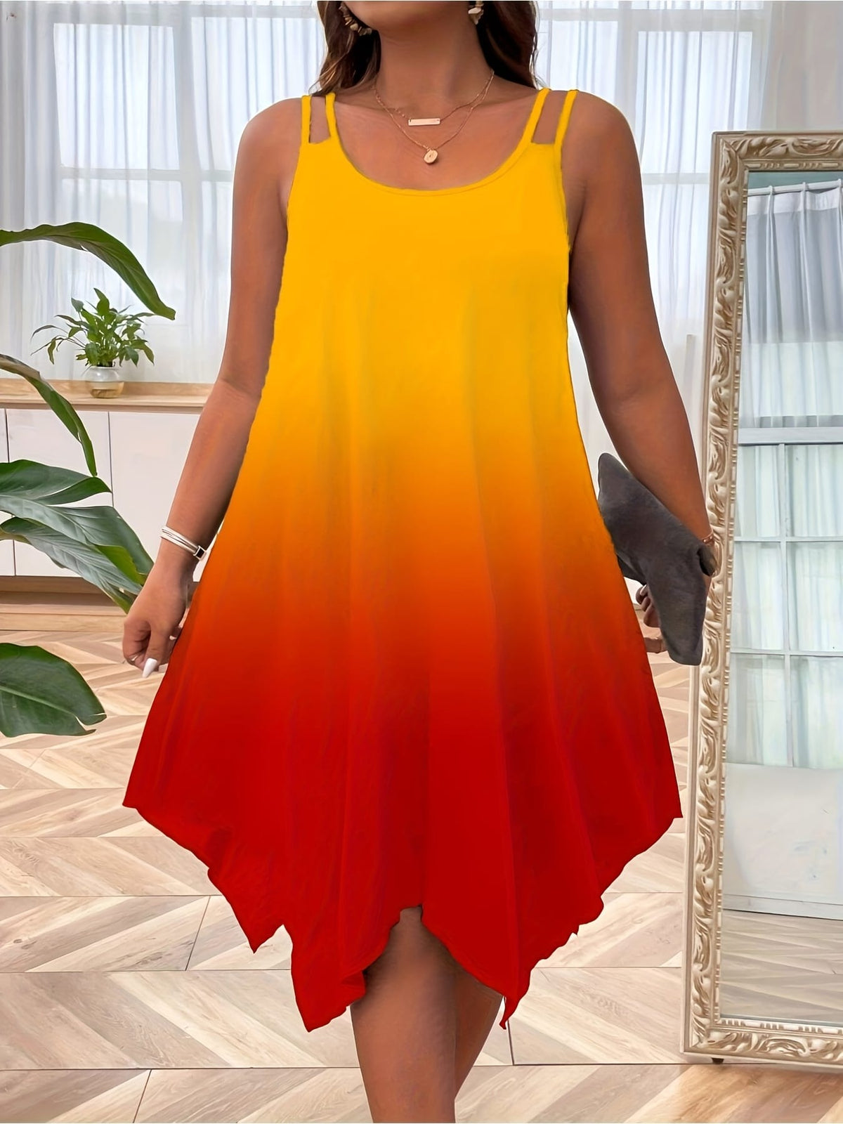 KissICON Dresses Plus Size Gradient Asymmetrical Hem Sleeveless Dress