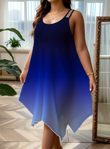 KissICON Dresses Plus Size Gradient Asymmetrical Hem Sleeveless Dress