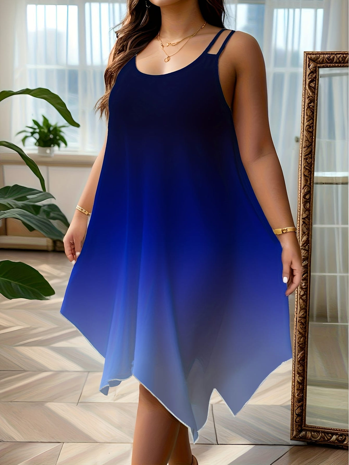 KissICON Dresses Plus Size Gradient Asymmetrical Hem Sleeveless Dress