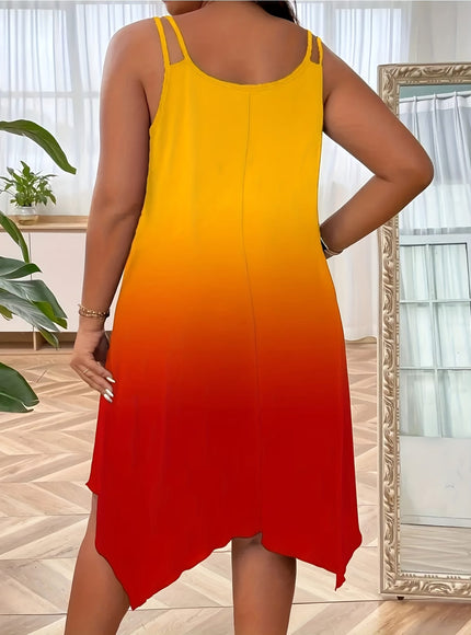 KissICON Dresses Plus Size Gradient Asymmetrical Hem Sleeveless Dress