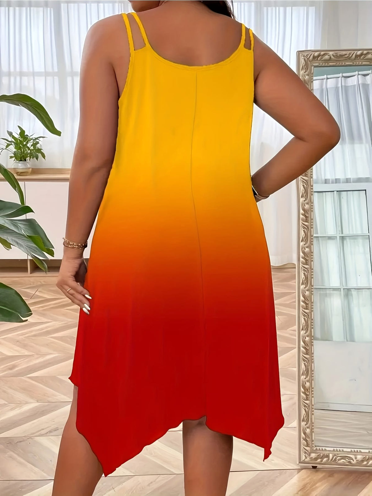 KissICON Dresses Plus Size Gradient Asymmetrical Hem Sleeveless Dress