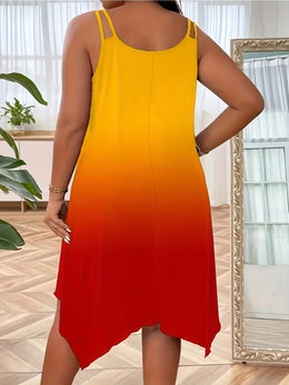 KissICON Dresses Plus Size Gradient Asymmetrical Hem Sleeveless Dress