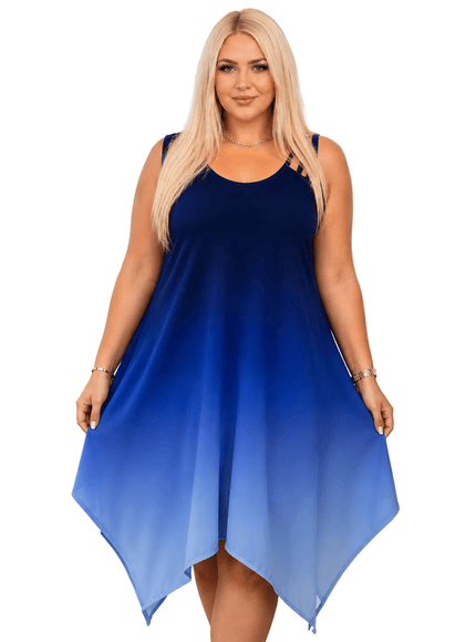 KissICON Dresses Plus Size Gradient Asymmetrical Hem Sleeveless Dress