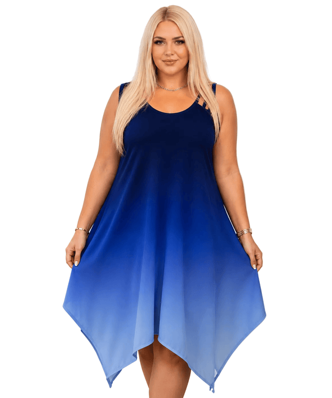 KissICON Dresses Plus Size Gradient Asymmetrical Hem Sleeveless Dress